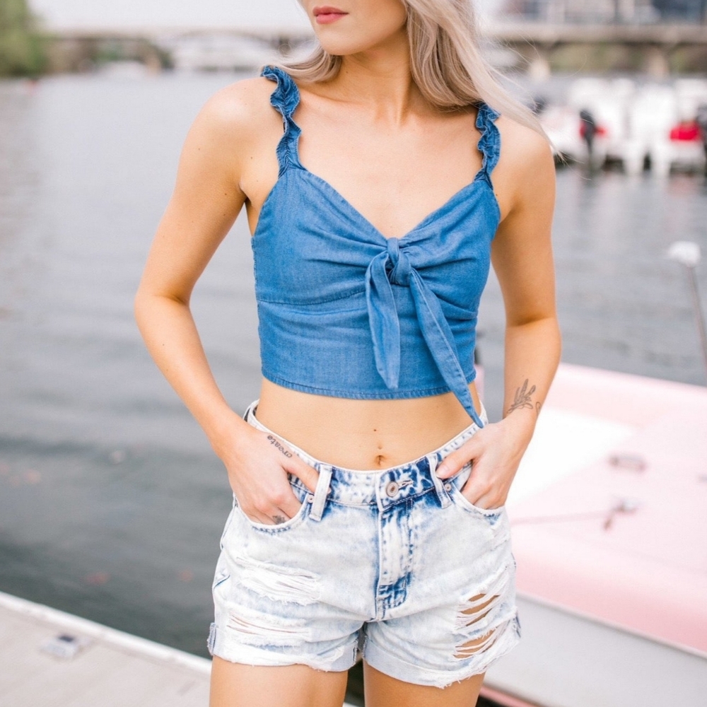 KanCan High Rise Acid Wash Jean Shorts